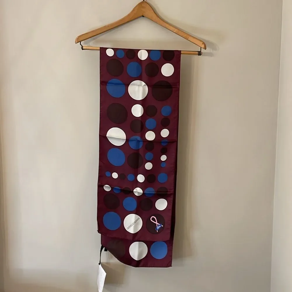 Breast Cancer Awareness Scarf Maroon Leonello Borghi Polka Dots by Ford 55x10.5”
